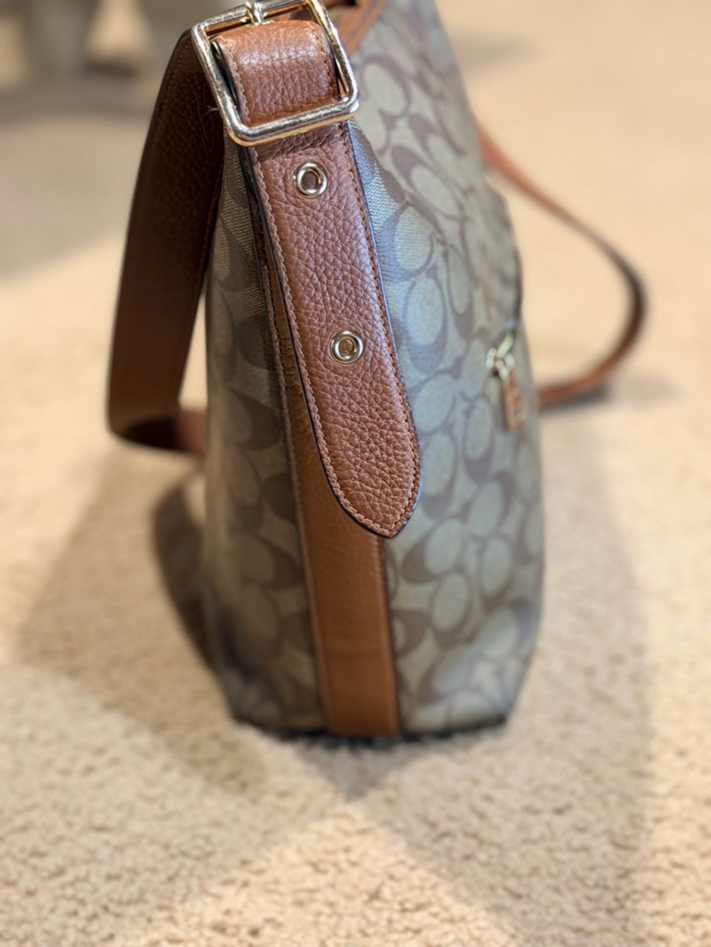 COACH Pennie Shoulder Bag in Signature Canvas Khaki Saddle C2819 - Picture 6 of 16